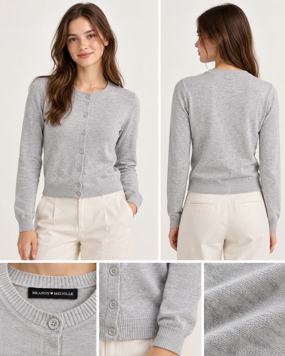 Brandy Melville Gray Button Front Cardigan Sweater One Size Cotton Lightweight